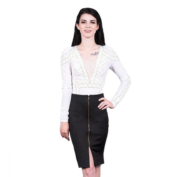 White Embellished Bodysuit - Picture 1 of 4